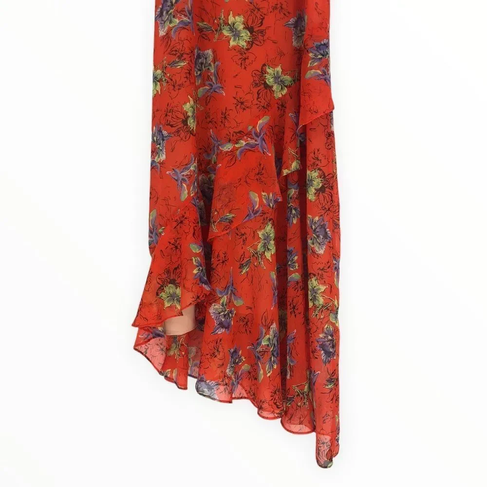 Adelyn Rae Orange Floral Off Shoulder Ruffle Asymmetrical Hem Dress size XS - Picture 6 of 13
